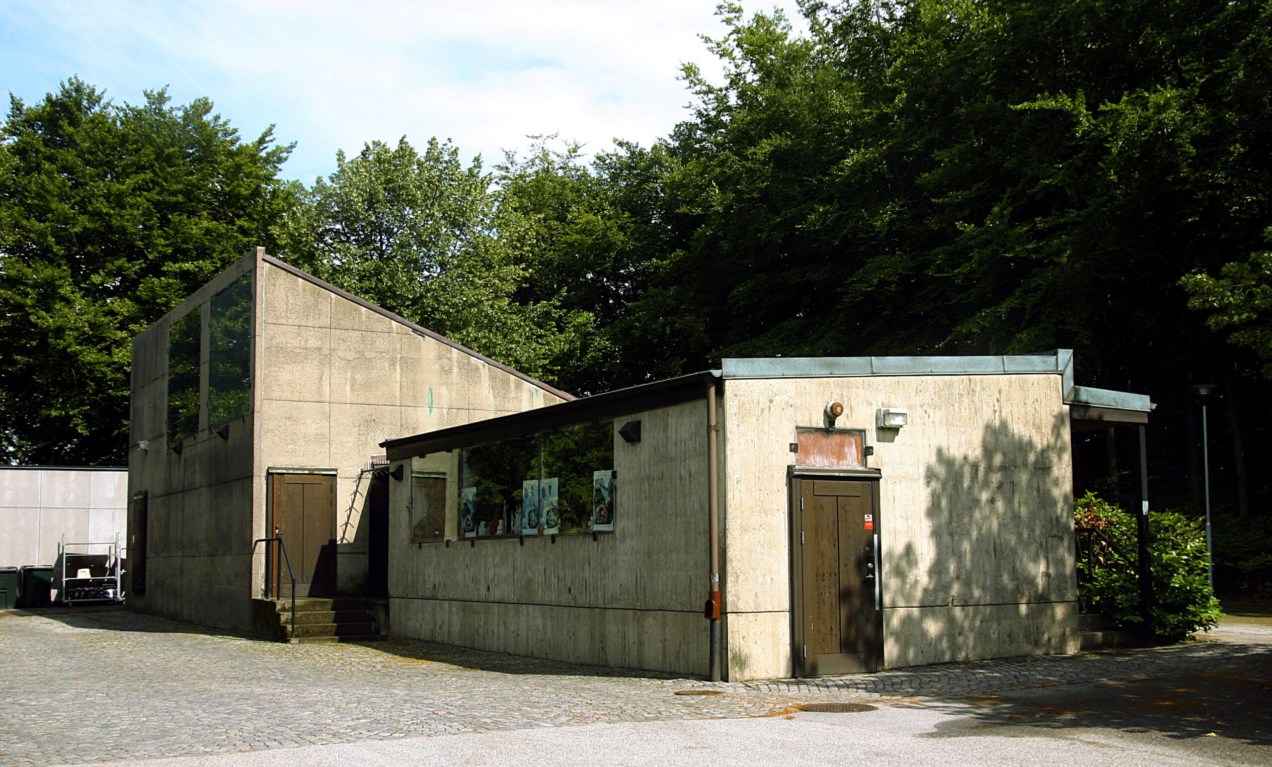 An exterior view of Sigurd Lewerentz's brutalist flower kiosk.