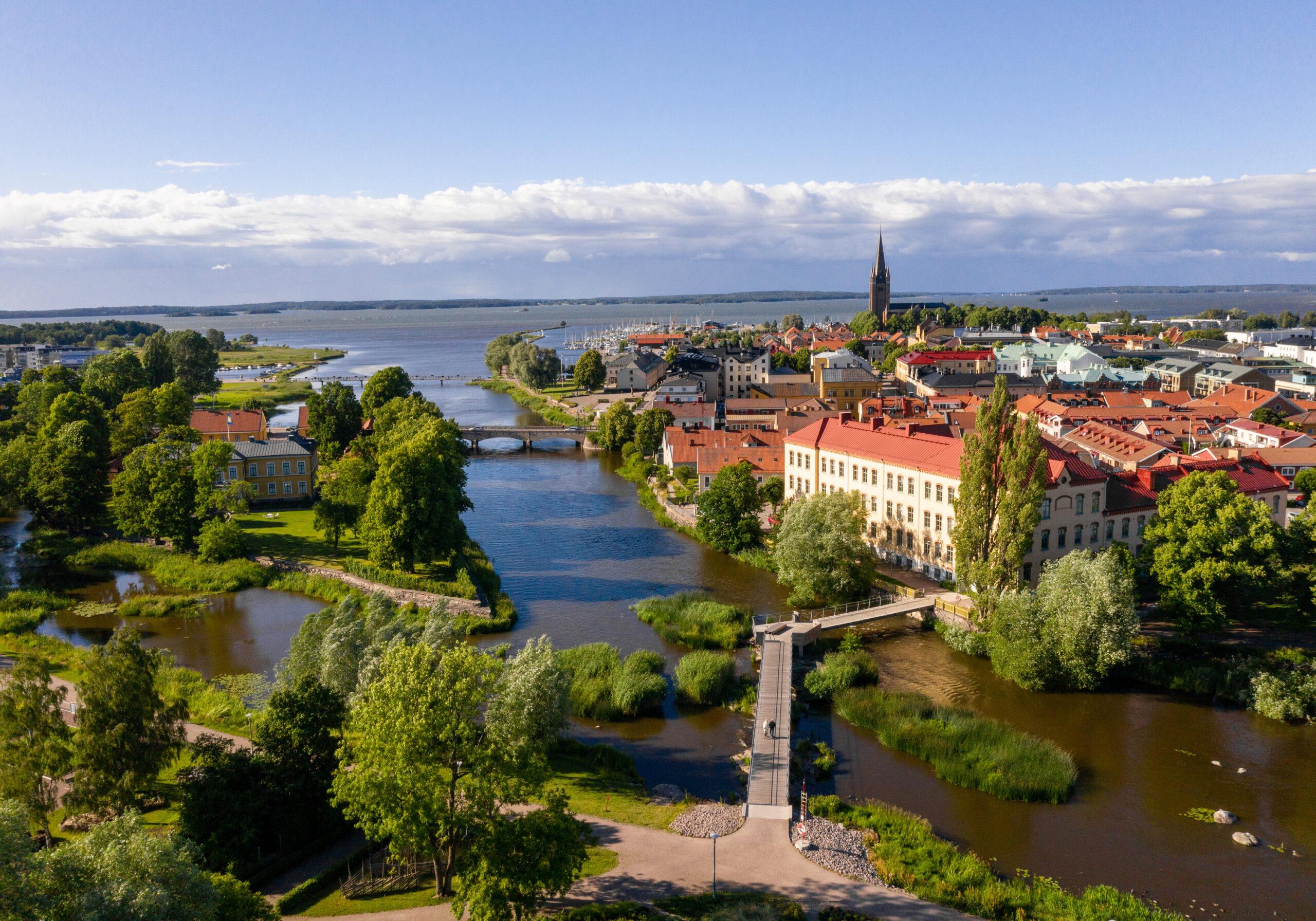 Aerial view of the town of Mariestad.