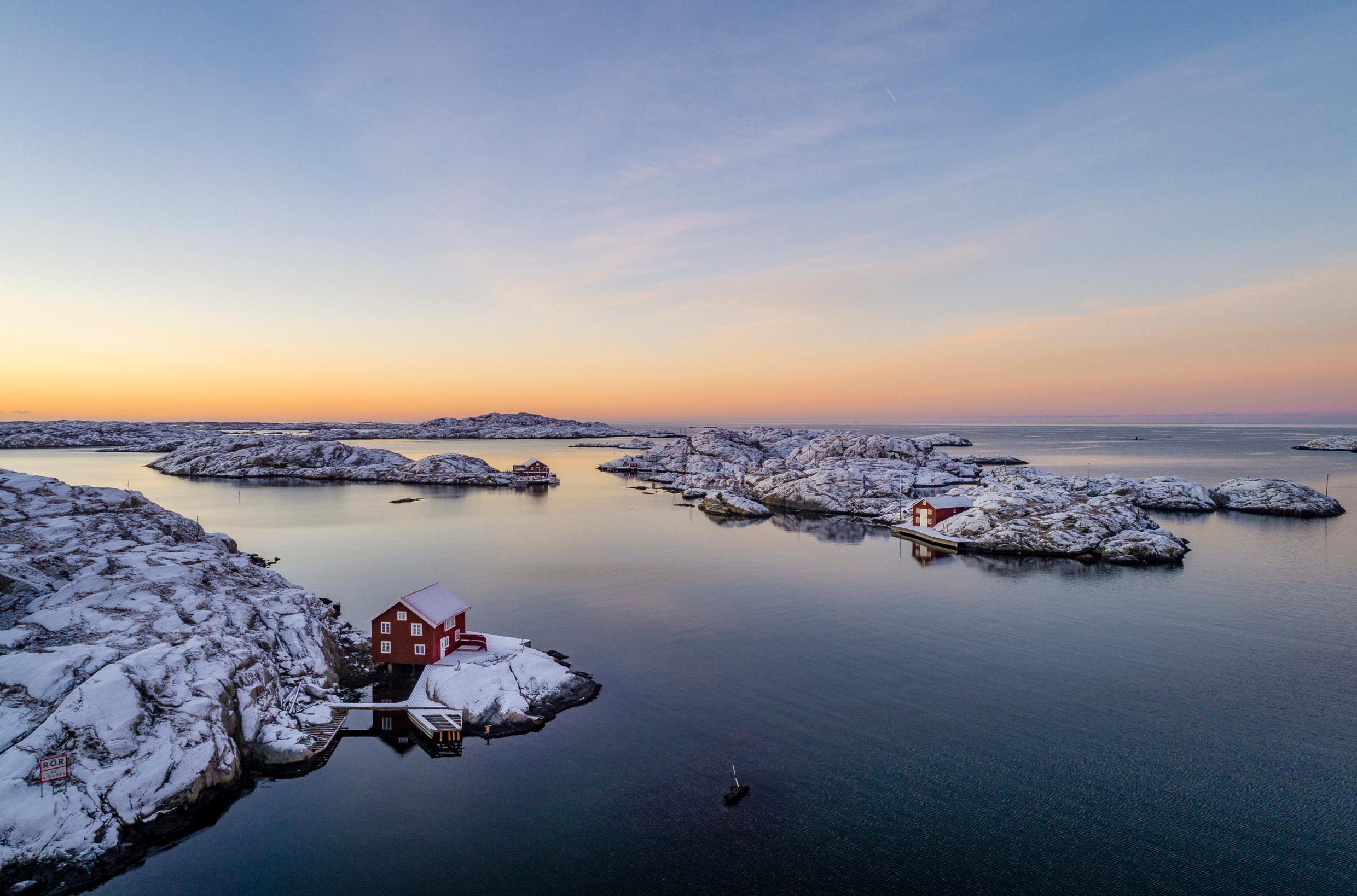 A view of Sweden's west coast archipelago during winter. Swedish geography is part of the key facts about Sweden.