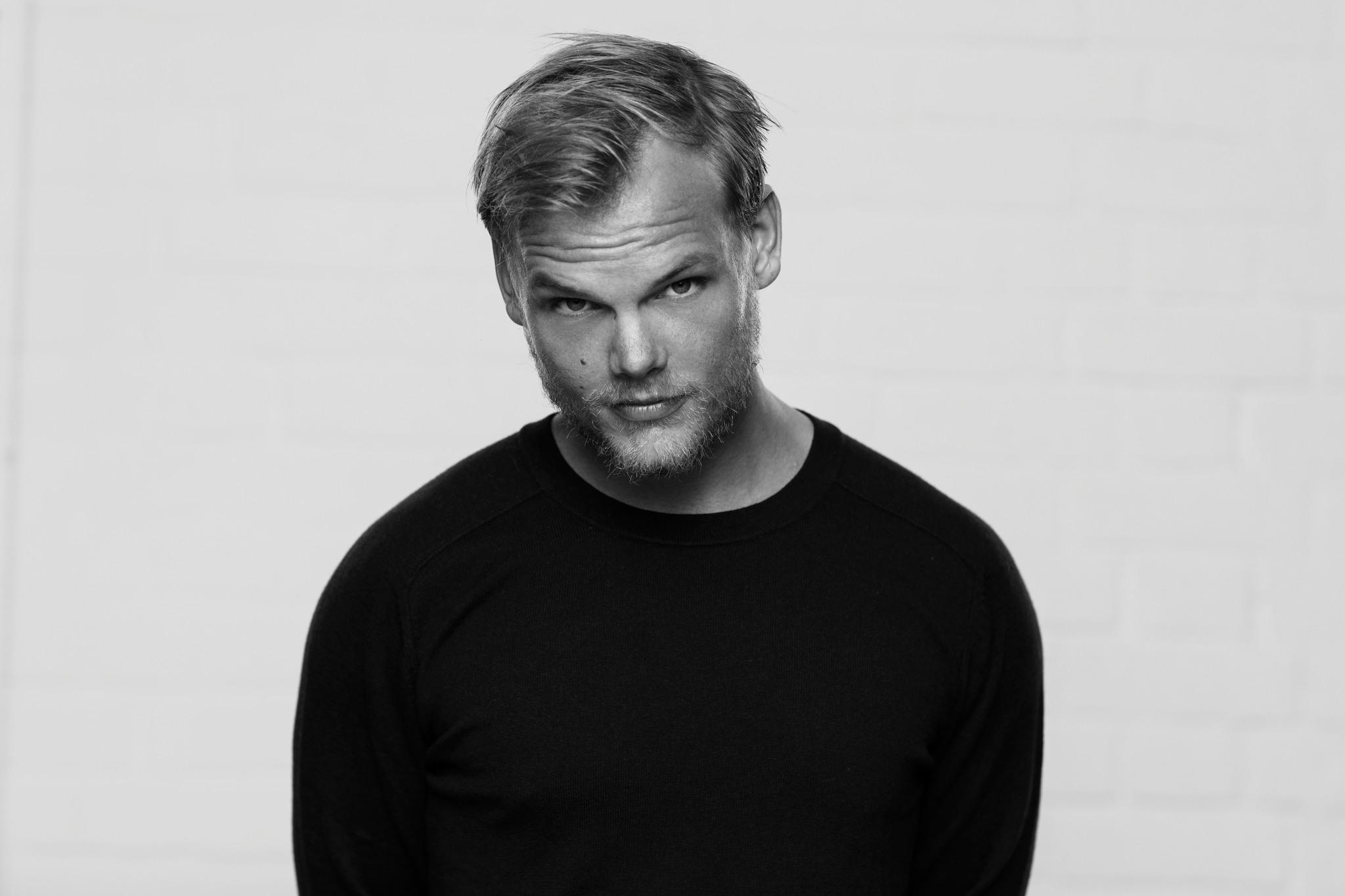 Black-and-white portrait of Avicii. A big name in Swedish music.