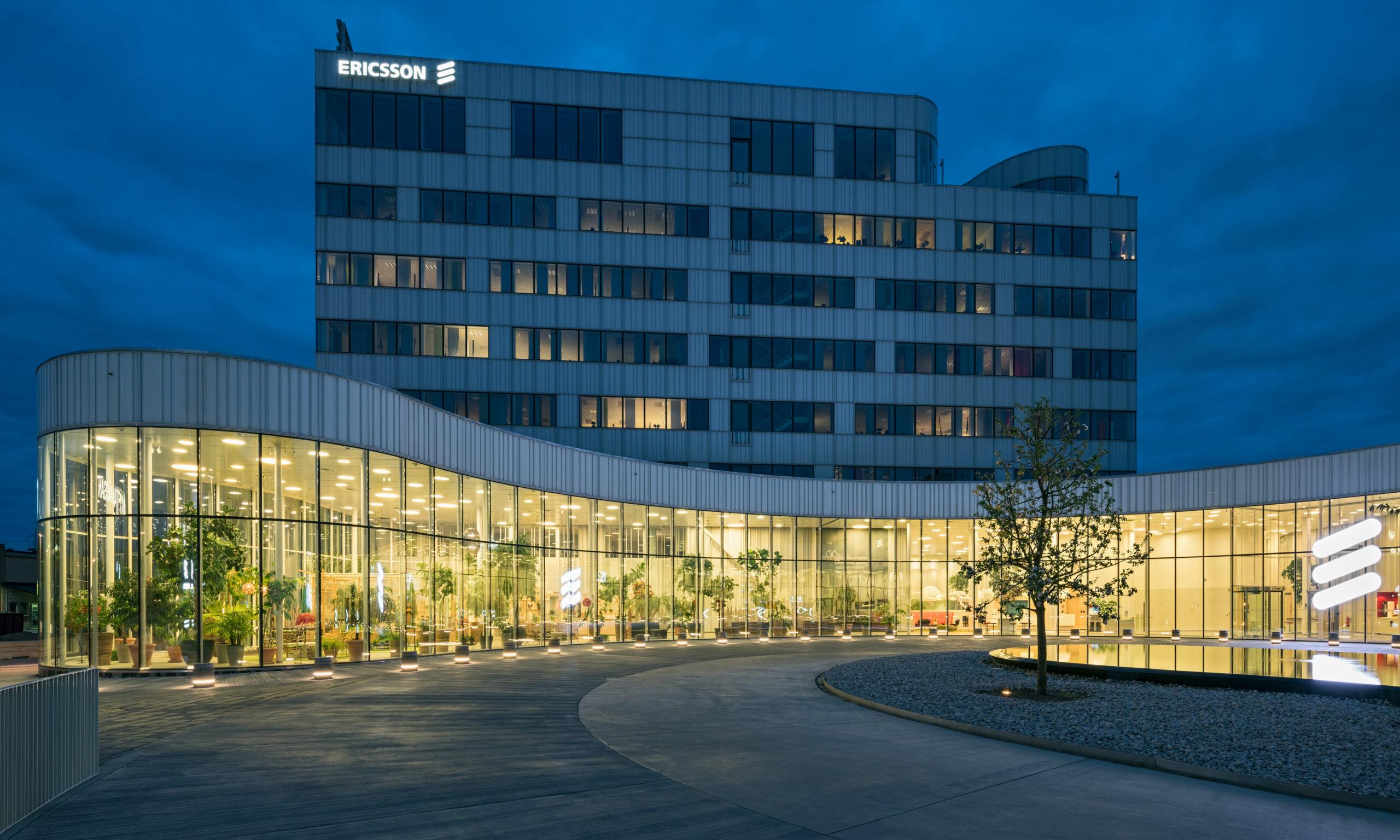 Ericsson's headquarters in Kista seen from the outside.