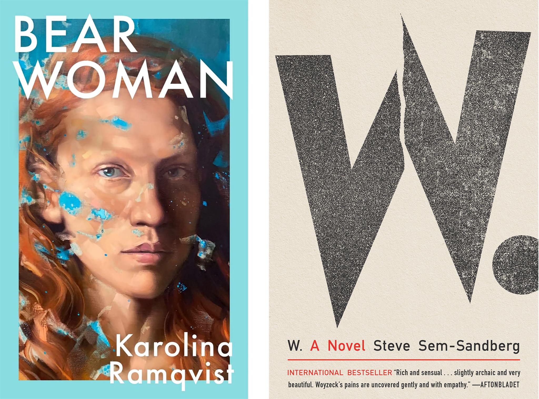 Two book covers: The Bear Woman and W.
